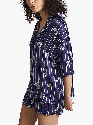Ghost Lucy Satin Floral Stripe Pyjama Set, Navy