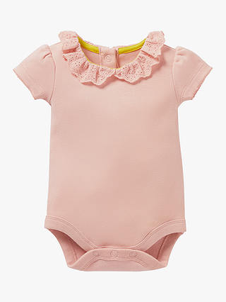 Mini Boden Baby Broderie Collar Bodysuit, Provence Dusty Pink