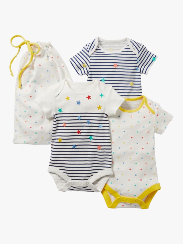 Mini Boden Baby Star Print Bodysuit, Pack of 3, Multi, newborn
