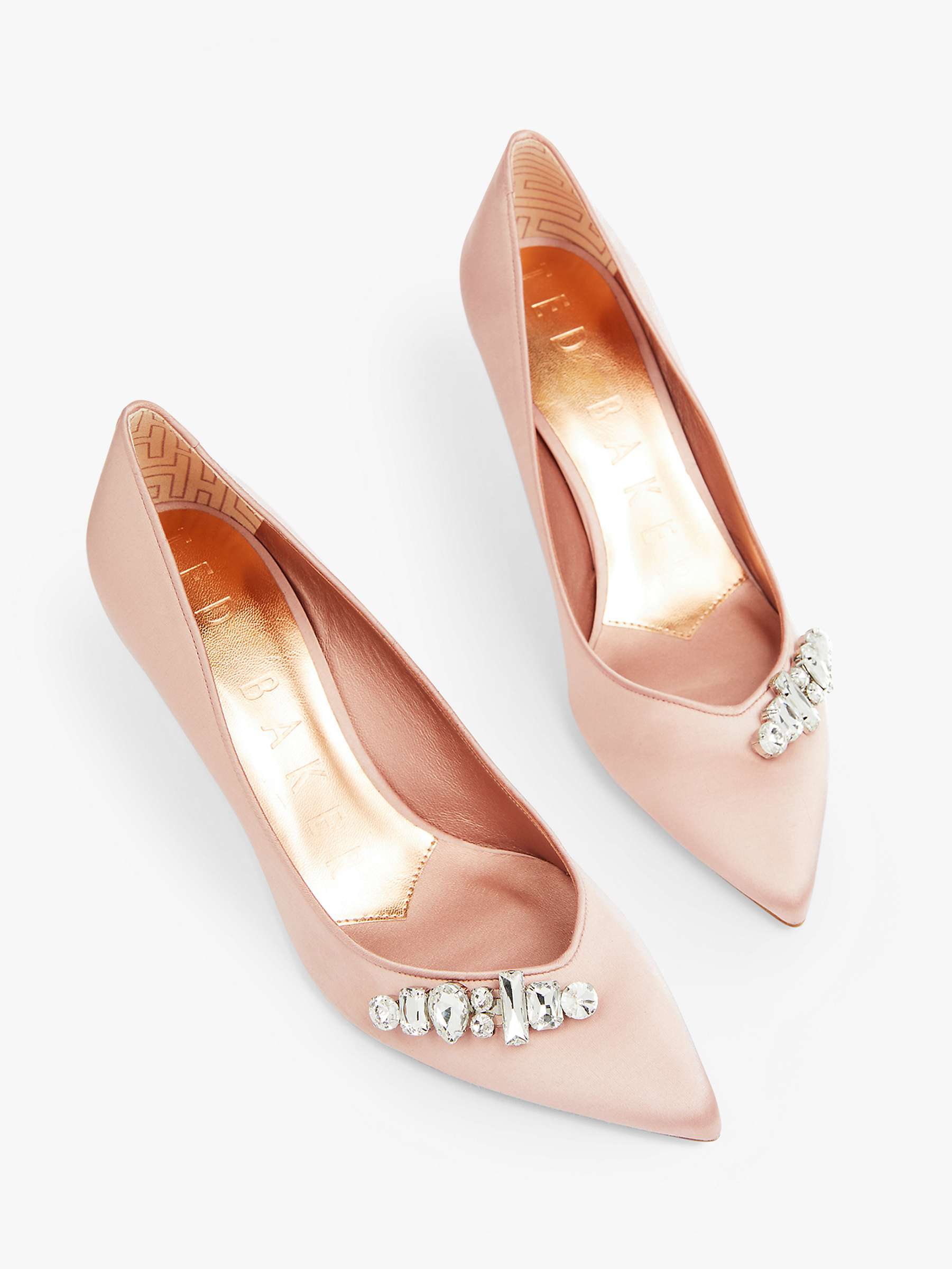 Ted Baker Sparkle Embellished Crystal Mid Heel Court Shoes, Light Pink ...