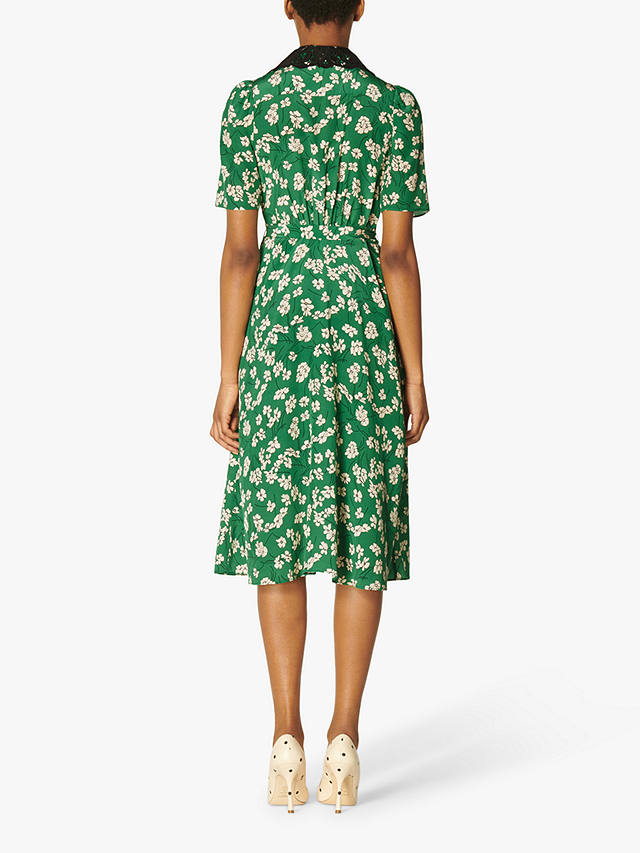 L.K Bennett Haskell Daisy Print Silk Midi Dress, Green at John Lewis ...
