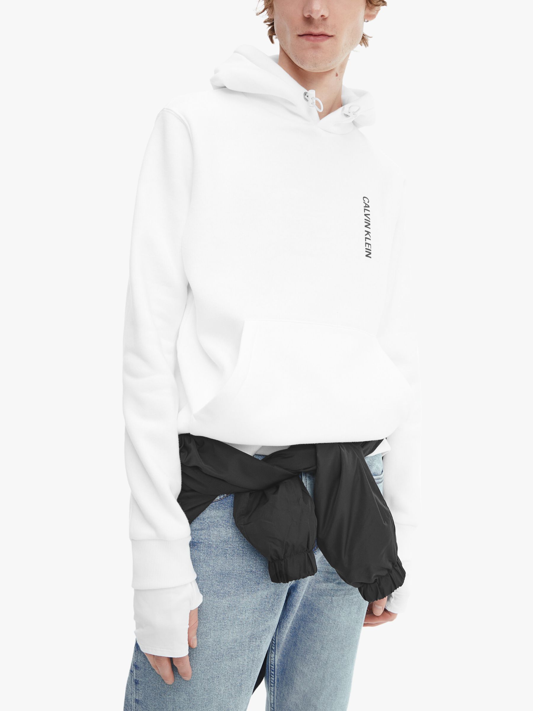 Calvin Klein Jeans Cotton Fleece Back Logo Hoodie, Bright White XL male 73% cotton, 27% polyester