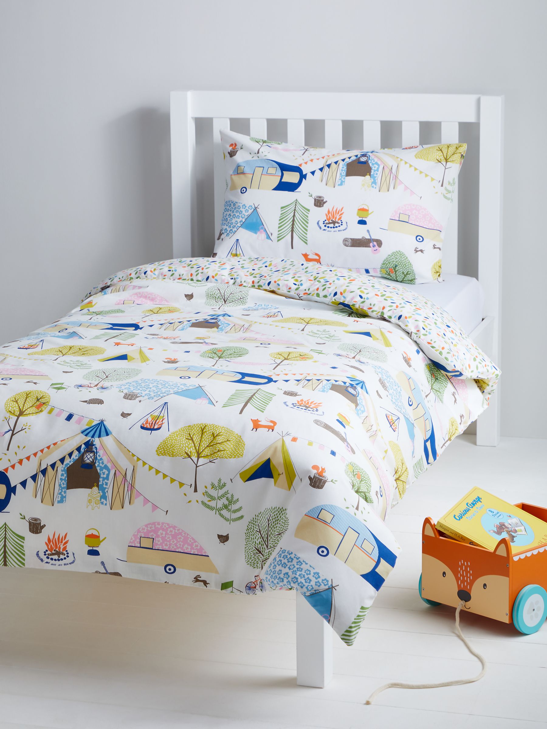little home at John Lewis Camping Reversible Cotton Duvet Cover and Pillowcase Set, Multi