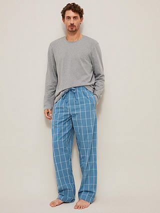 John Lewis ANYDAY Cotton Check Pyjama Set, Grey/Blue