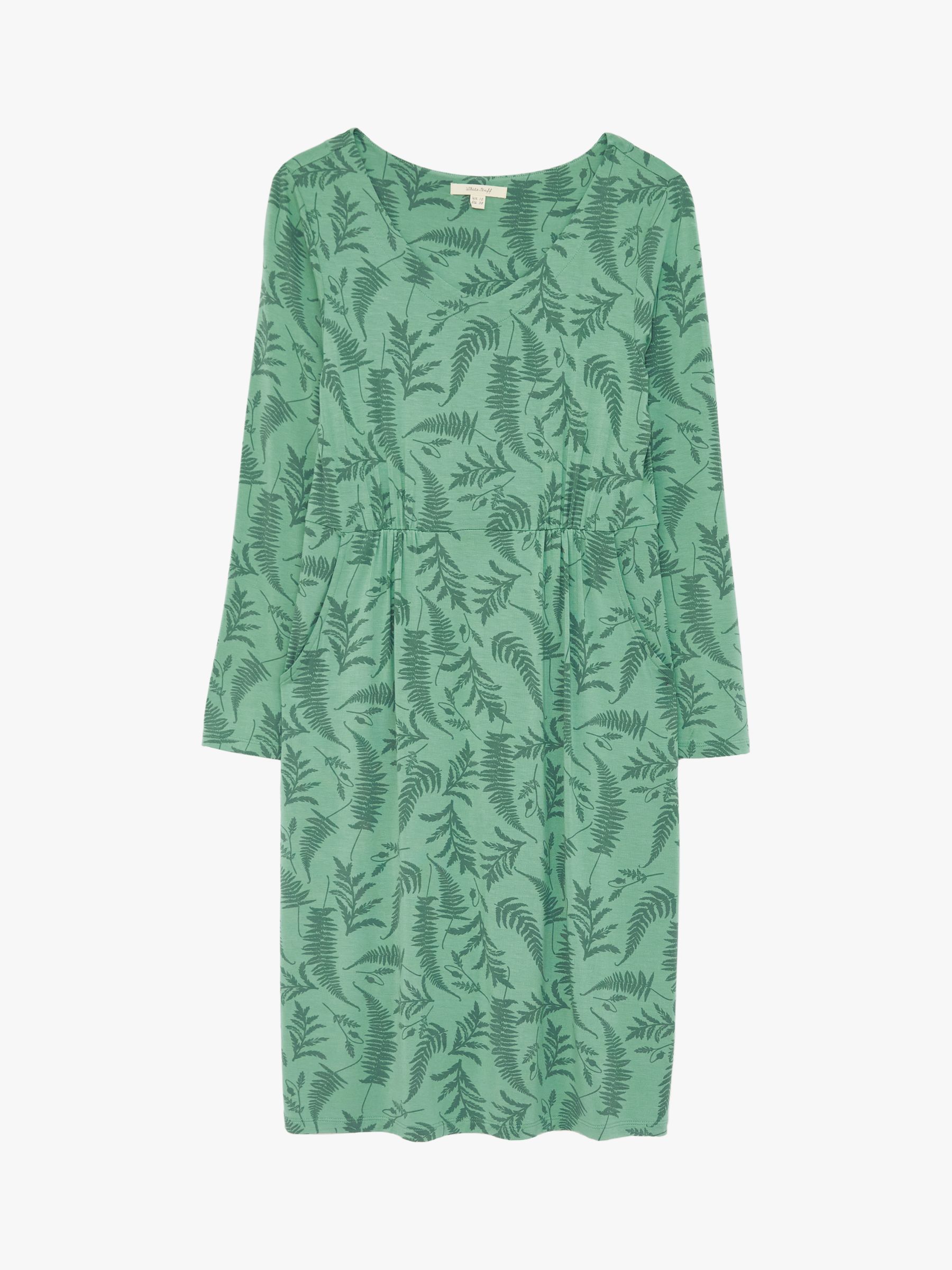 White Stuff Esther Leaf Print Jersey Dress, Green at John Lewis & Partners