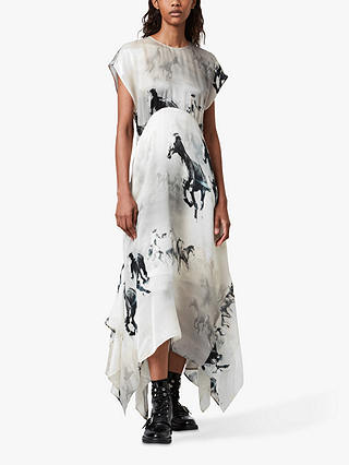 AllSaints Gianna Horse Print Silk Blend Dress, Ecru White