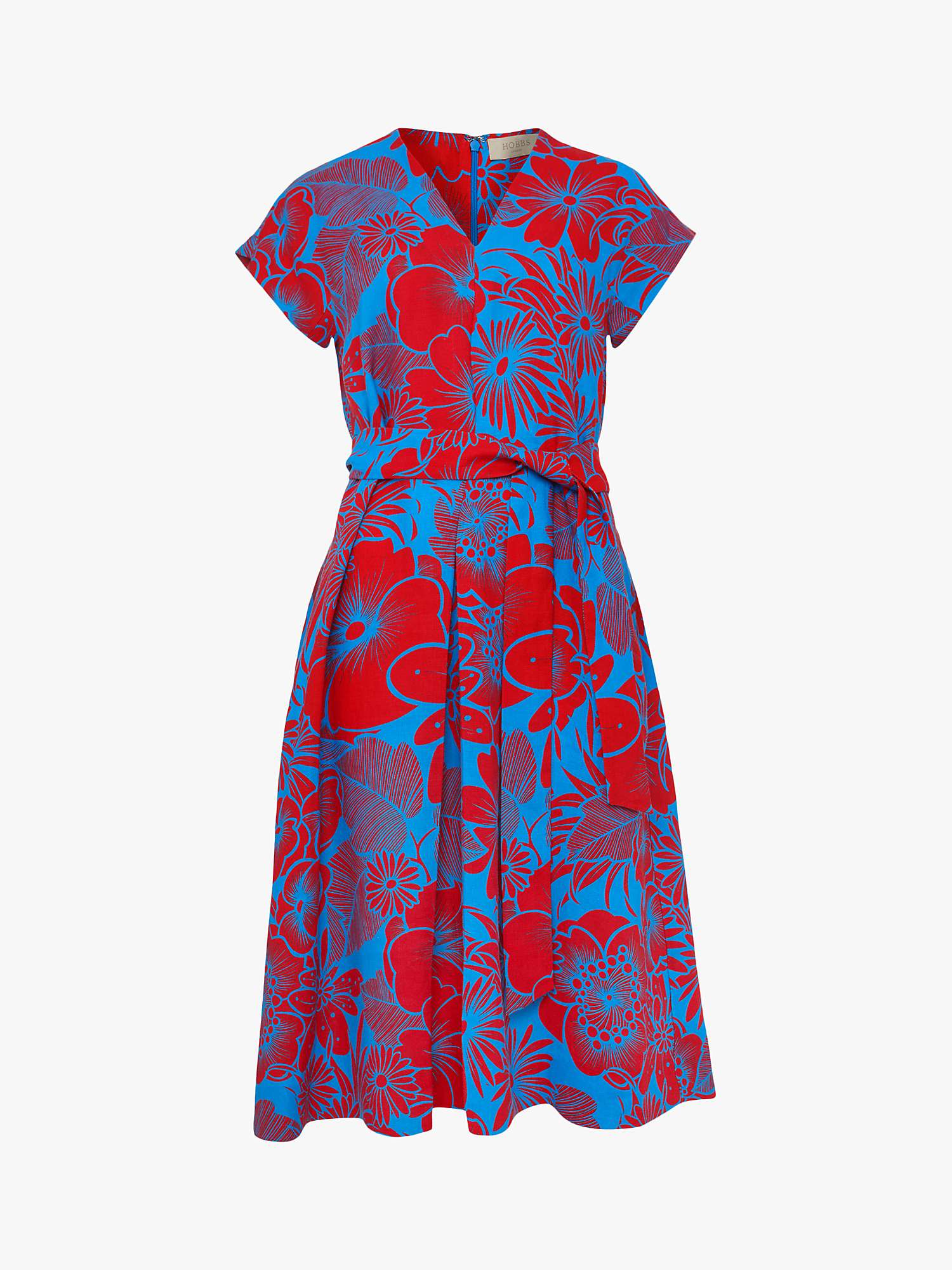 Buy Hobbs Etty Linen Dress, Red/Azure Blue Online at johnlewis.com