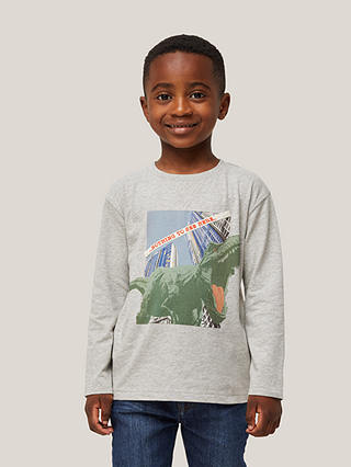 John Lewis Kids' Nothing To See Here Dinosaur Jersey T-Shirt, Grey