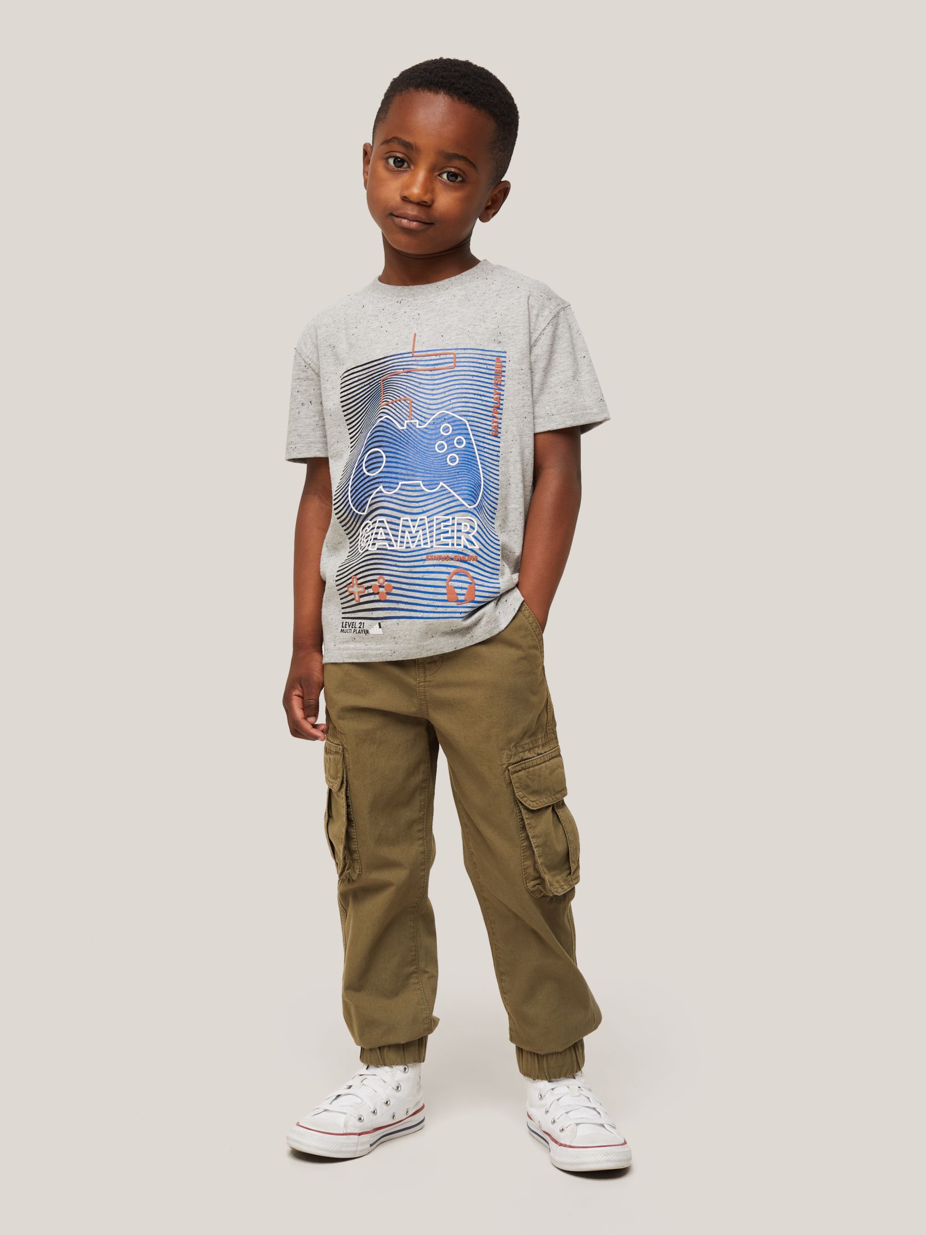 John Lewis Kids' Gamer Graphic T-Shirt, Marl Grey
