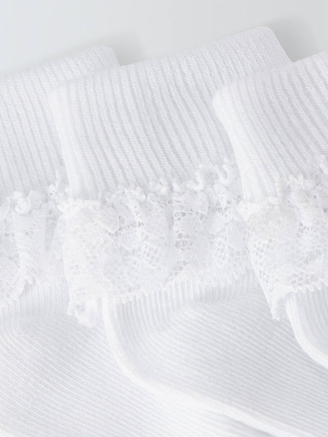 John Lewis Baby Organic Cotton Rich Lace Trim Socks, Pack of 3, White