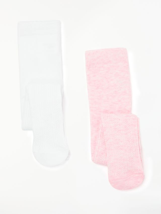 John Lewis Baby Cable Knit Tights, Pack of 2, White/Pink, 0-6 months