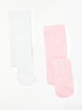 John Lewis & Partners Baby Cable Knit Tights, Pack of 2, White/Pink