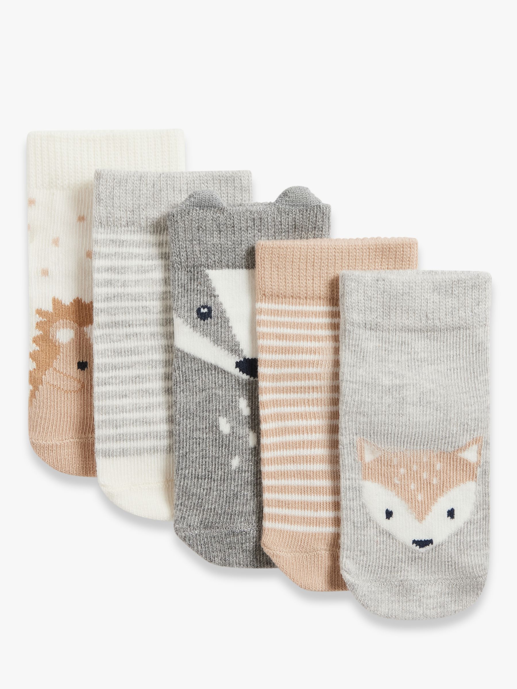 John Lewis Baby Woodland Animal Socks, Pack of 5, Multi
