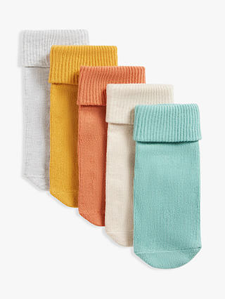 John Lewis Baby Cotton Rich Roll Top Socks, Pack of 5, Multi