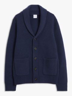 John Lewis & Partners Wool and Cashmere Blend Shawl Collar Cardigan, Navy, L