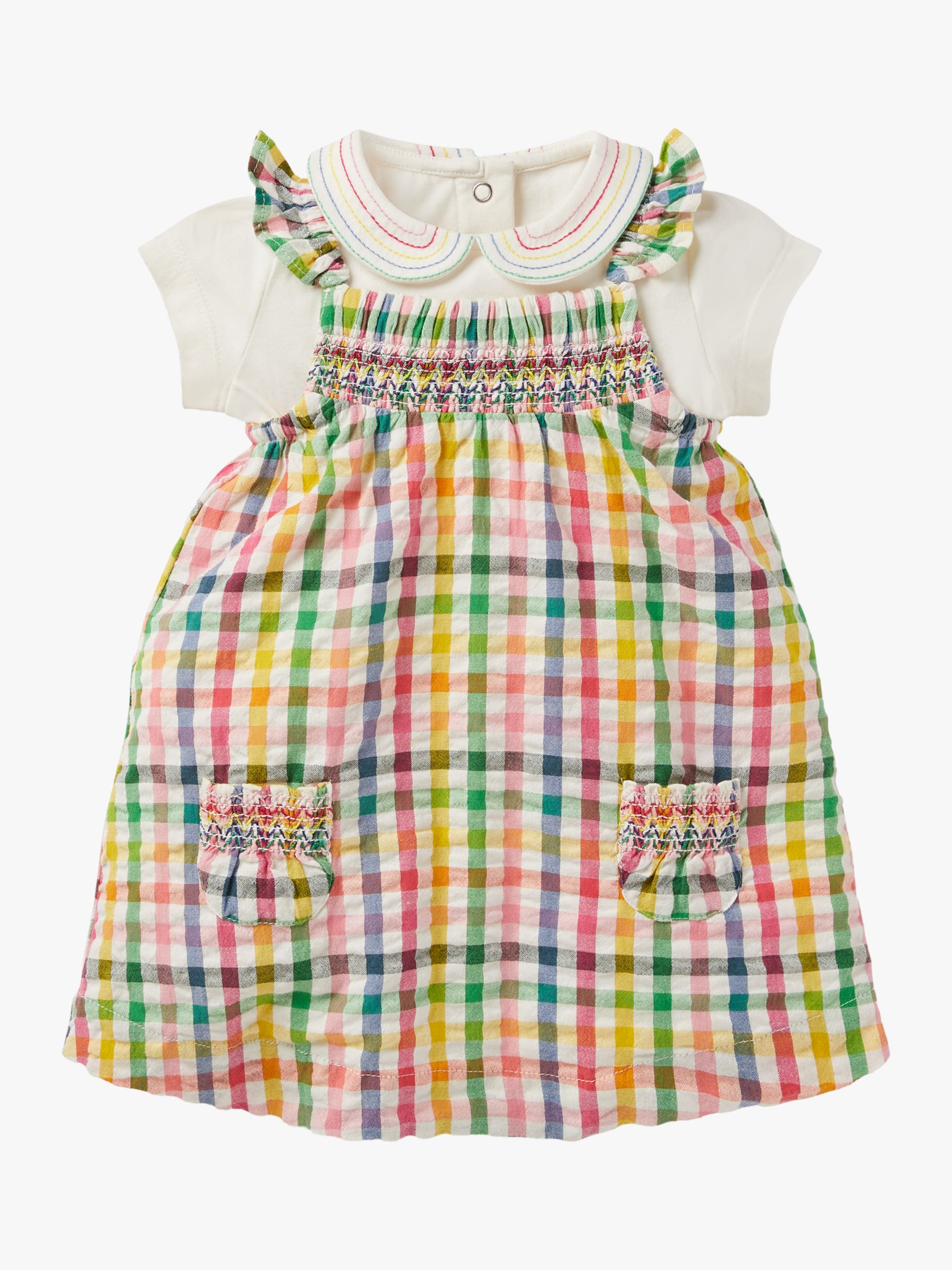 Mini Boden Baby Smocked Gingham Pinafore Dress Set, Multi at John Lewis ...