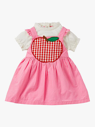 Mini Boden Baby Gingham Apple Applique Pinnie Dress and Top Set, Pink
