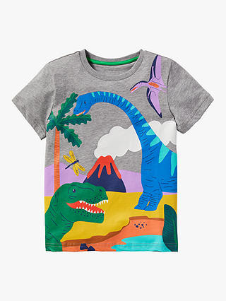 Mini Boden Kids' Tropical Dinosaur Scene T-Shirt, Grey Marl