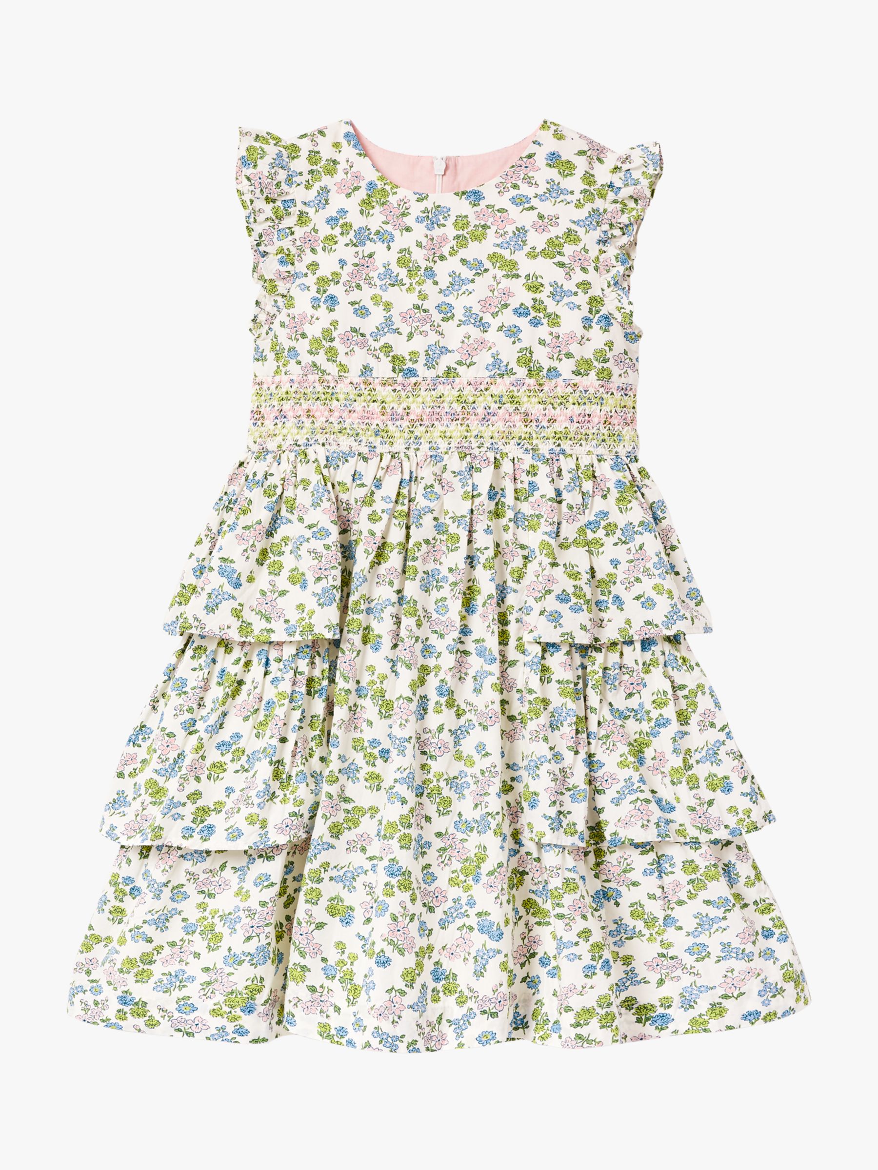 Mini Boden Girls' Ditsy Floral Smocked Dress, Ivory Meadow, 2-3 years