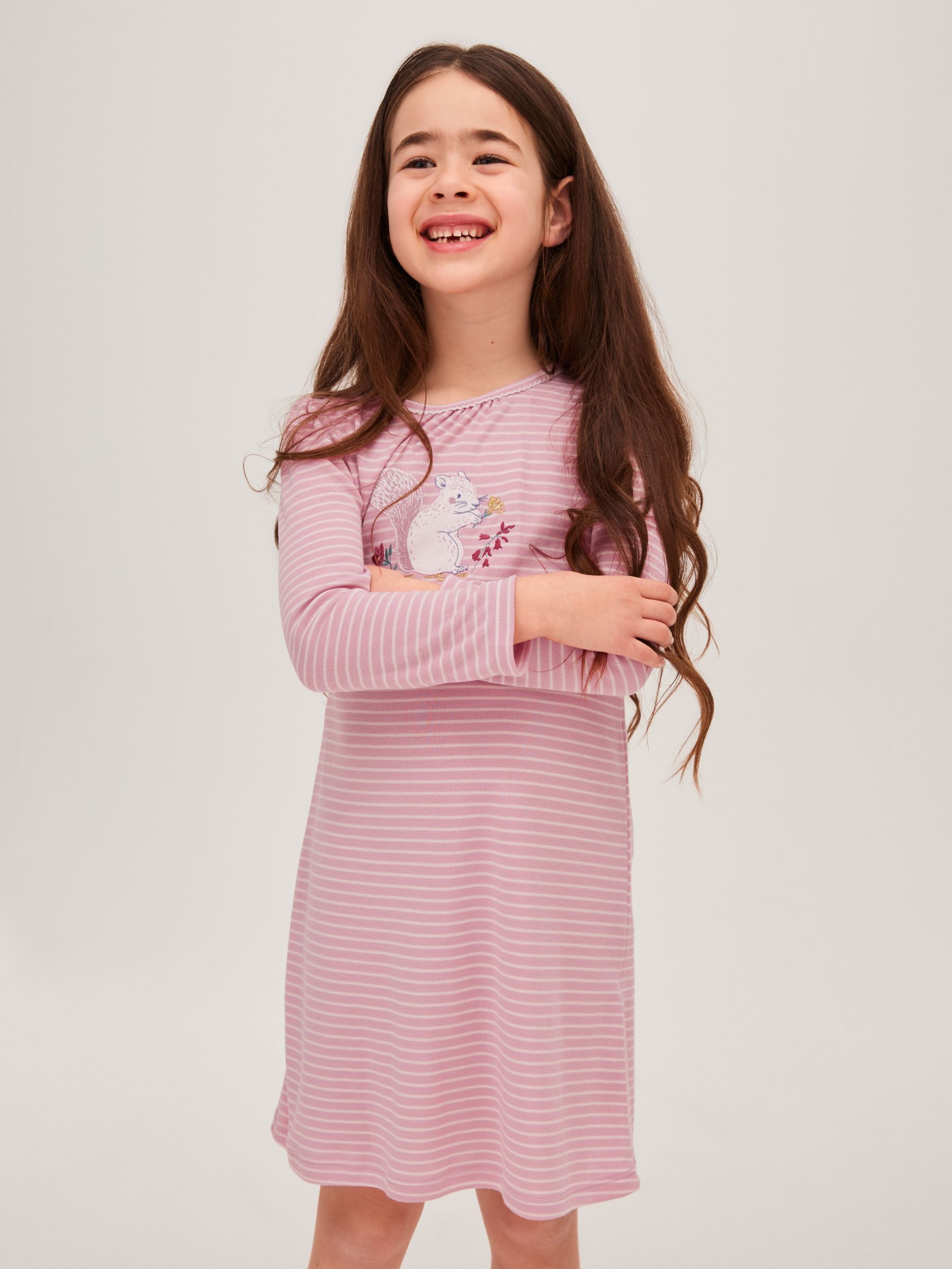 John Lewis & Partners Kids' Squirrel Long Sleeve Night Dress, Pink