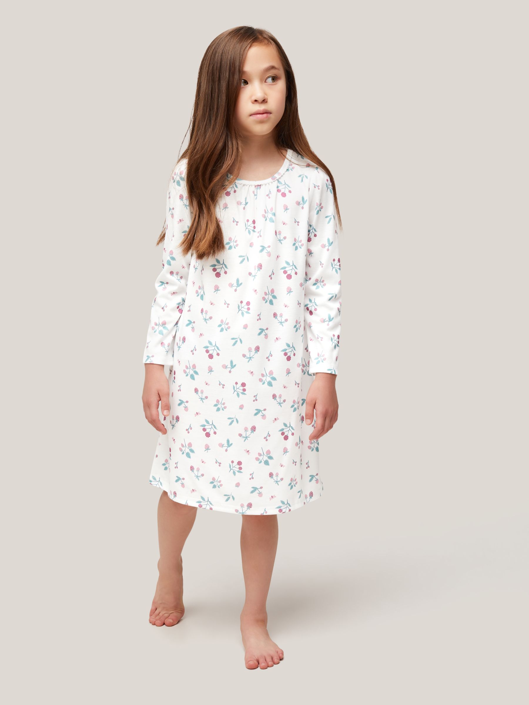 John Lewis & Partners Kids' Berry & Spot Print Long Sleeve Night Dress ...