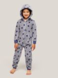 John Lewis & Partners Kids' Star Print Fleece Onesie, Grey/Blue