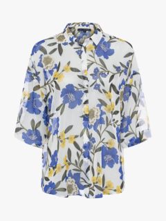French Connection Eloise Floral Semi Sheer Crinkle Shirt, Summer White/Multi, XS
