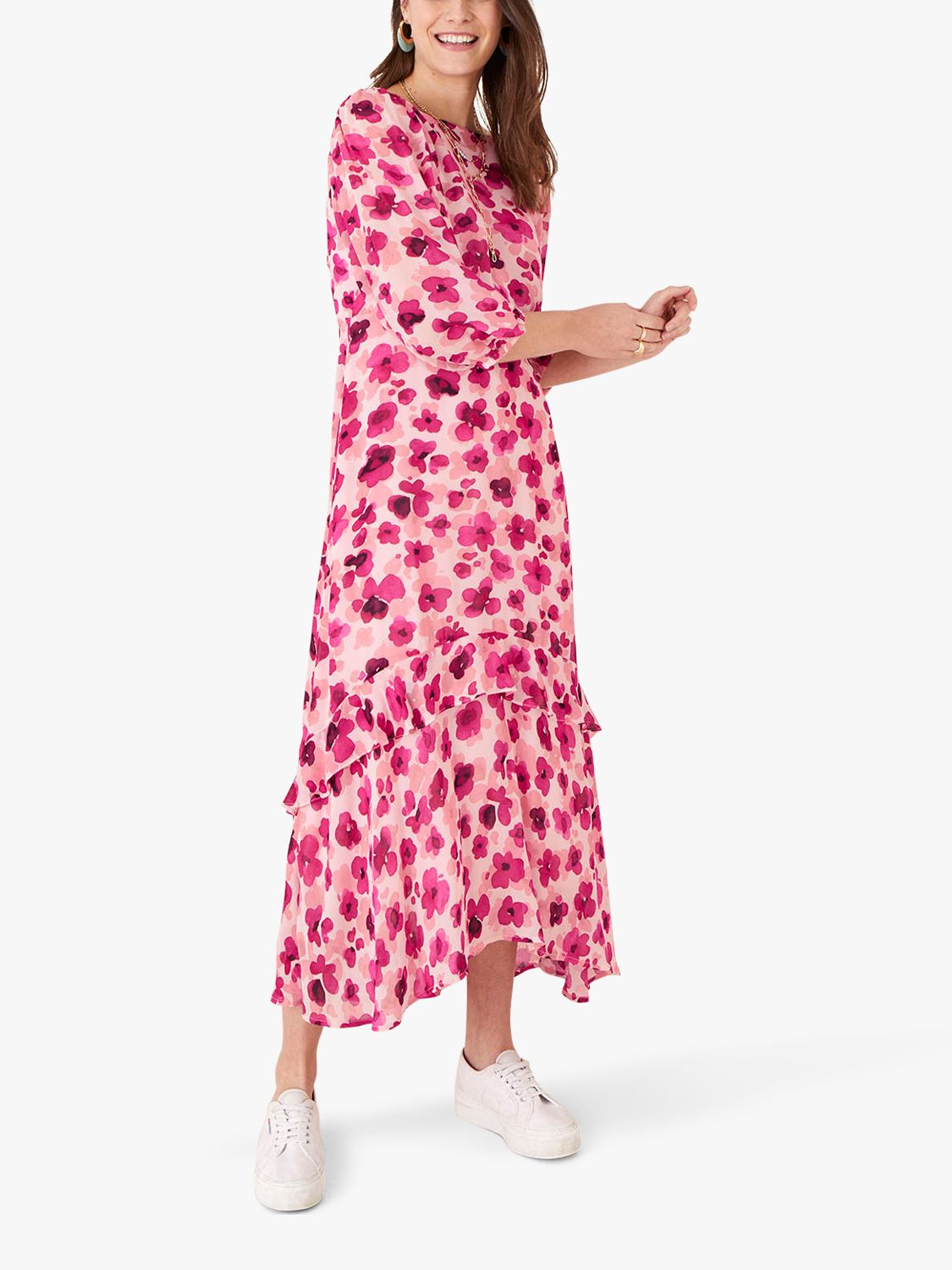 Monsoon Pompea Poppy Print Midi Dress, Pink at John Lewis & Partners