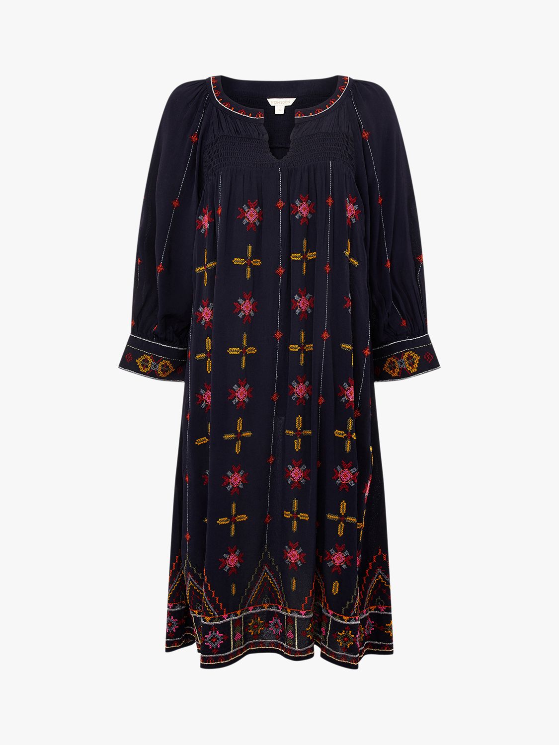 Monsoon Embroidered Tunic Dress, Navy