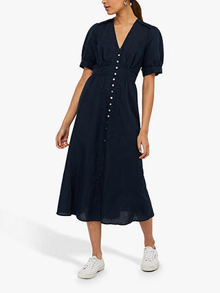 Monsoon Organic Linen Dress, Navy