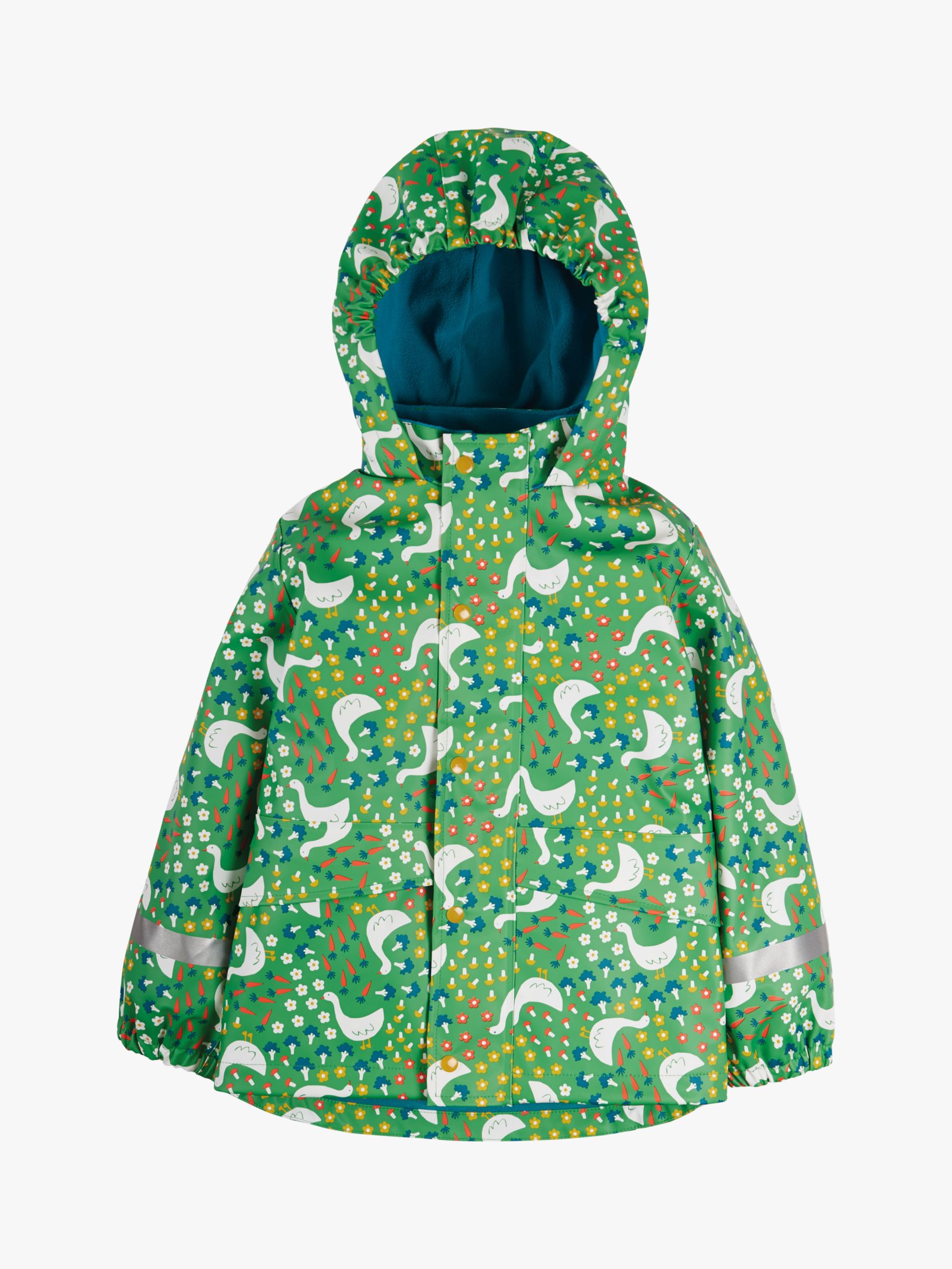 Frugi Kids' Puddle Buster Geese Print Waterproof Coat, Green