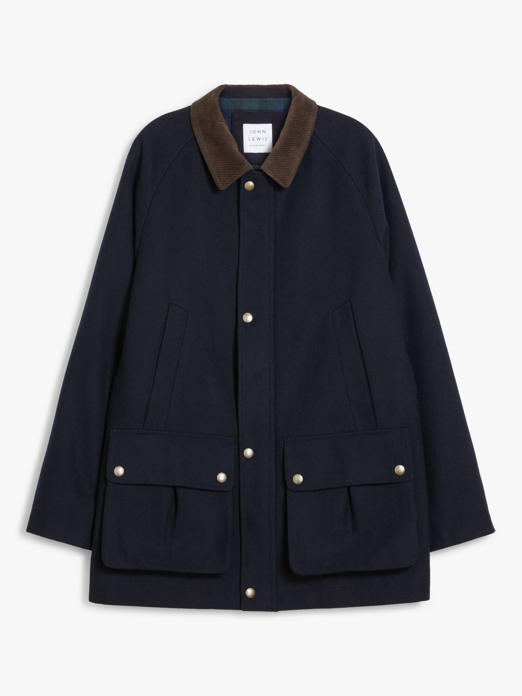 John Lewis & Partners Raglan Sleeve Wool Blend Coat, Navy