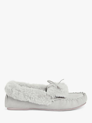 John Lewis Suede Moccasin Slippers, Light Grey
