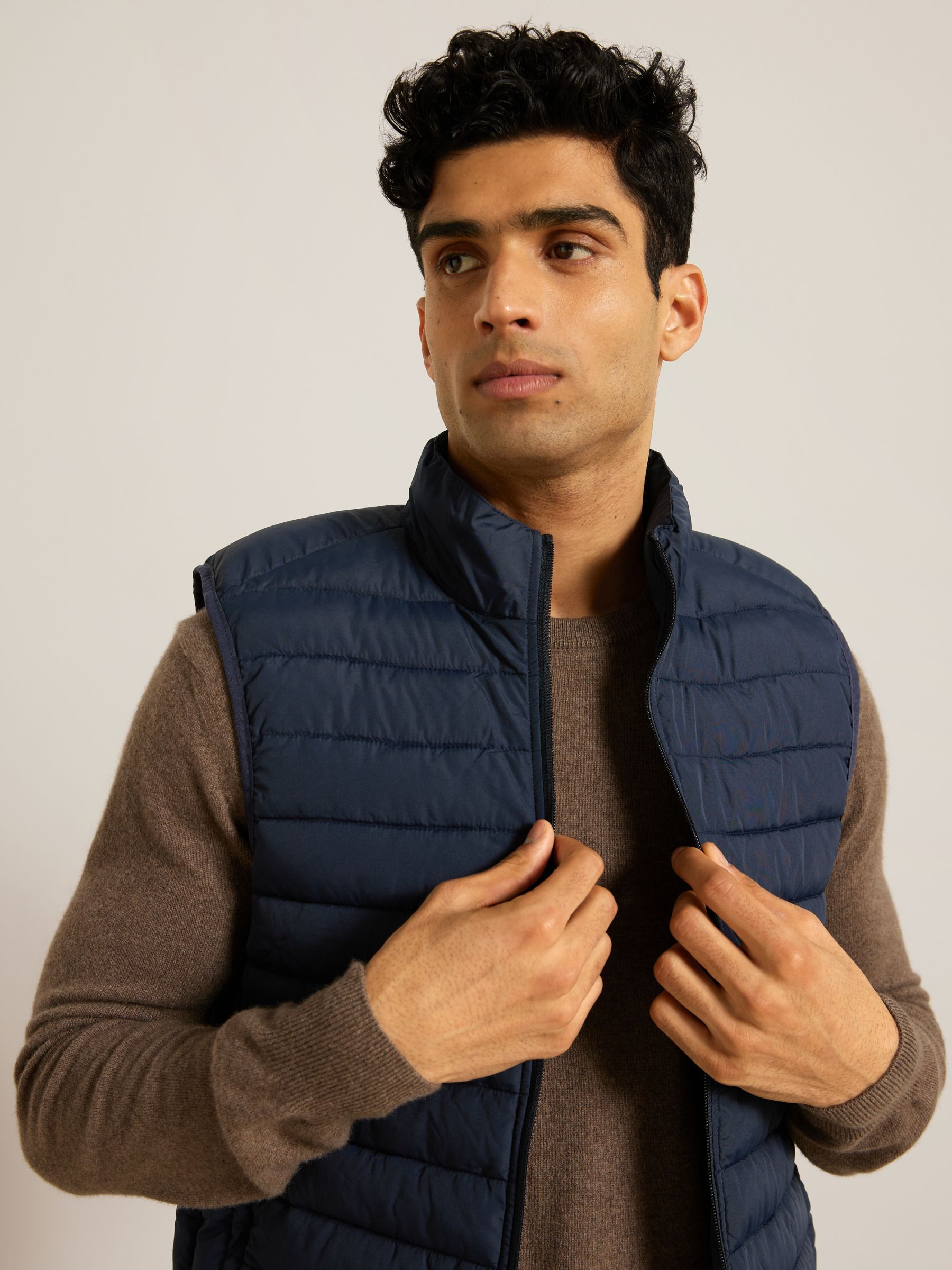 John Lewis Shower Resistant Recycled Puffer Gilet, Navy, M