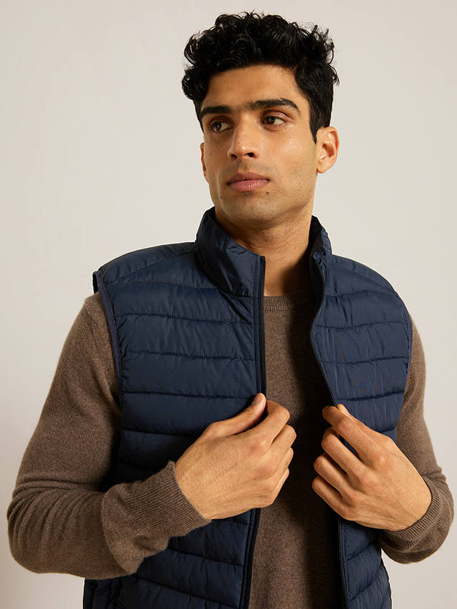 John Lewis Shower Resistant Recycled Puffer Gilet, Navy
