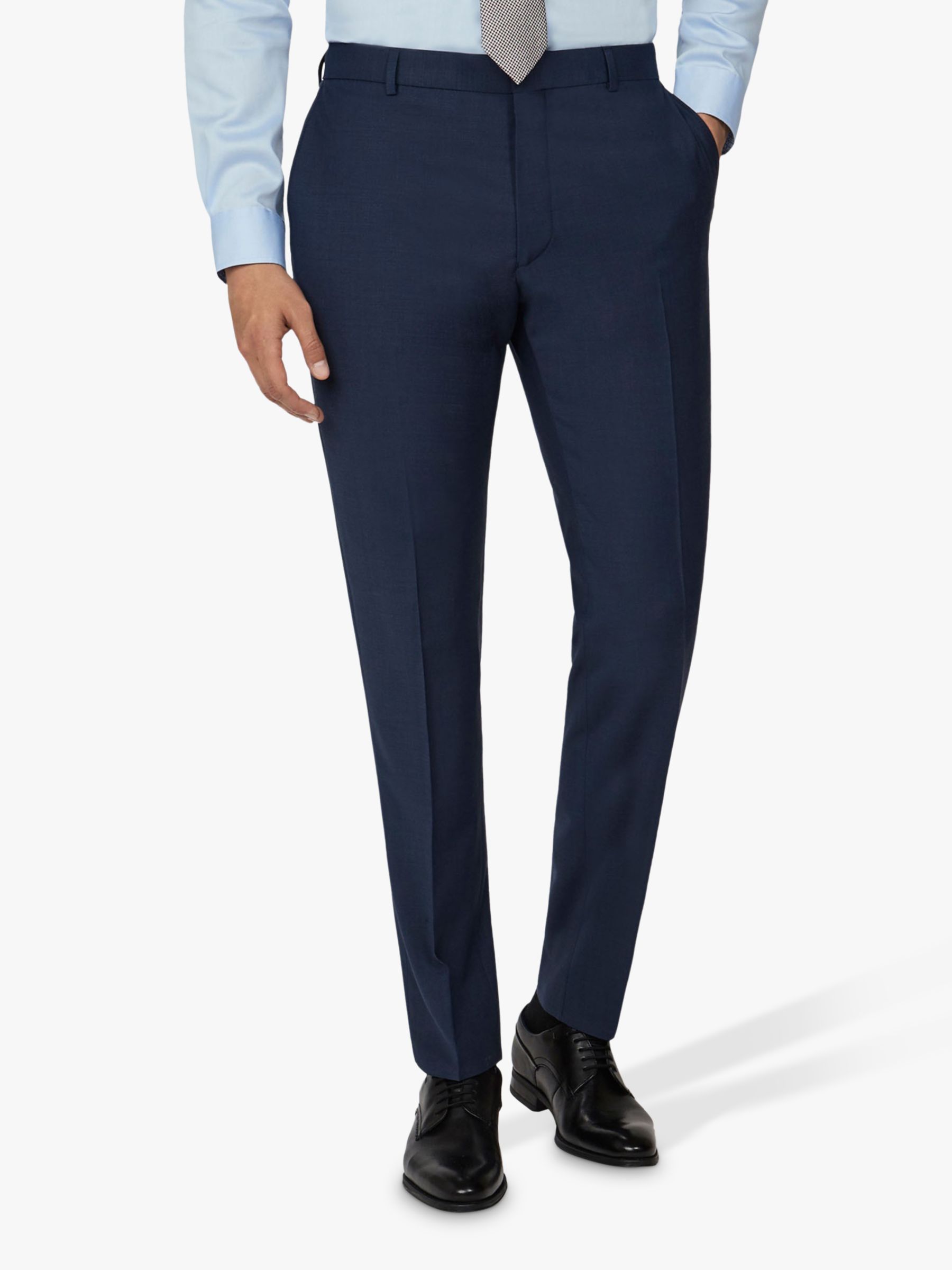 Ted Baker Wool Tonal Check Slim Fit Trousers, Navy at John Lewis & Partners