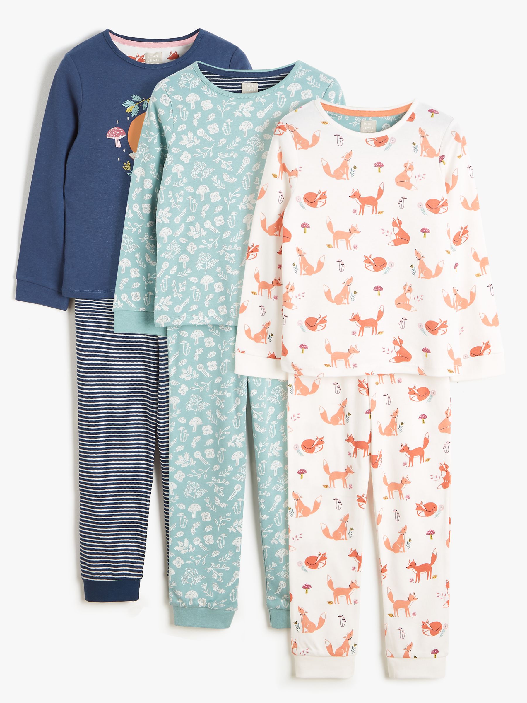 John Lewis Kids' Fox Friends Pyjamas, Pack of 3, Multi