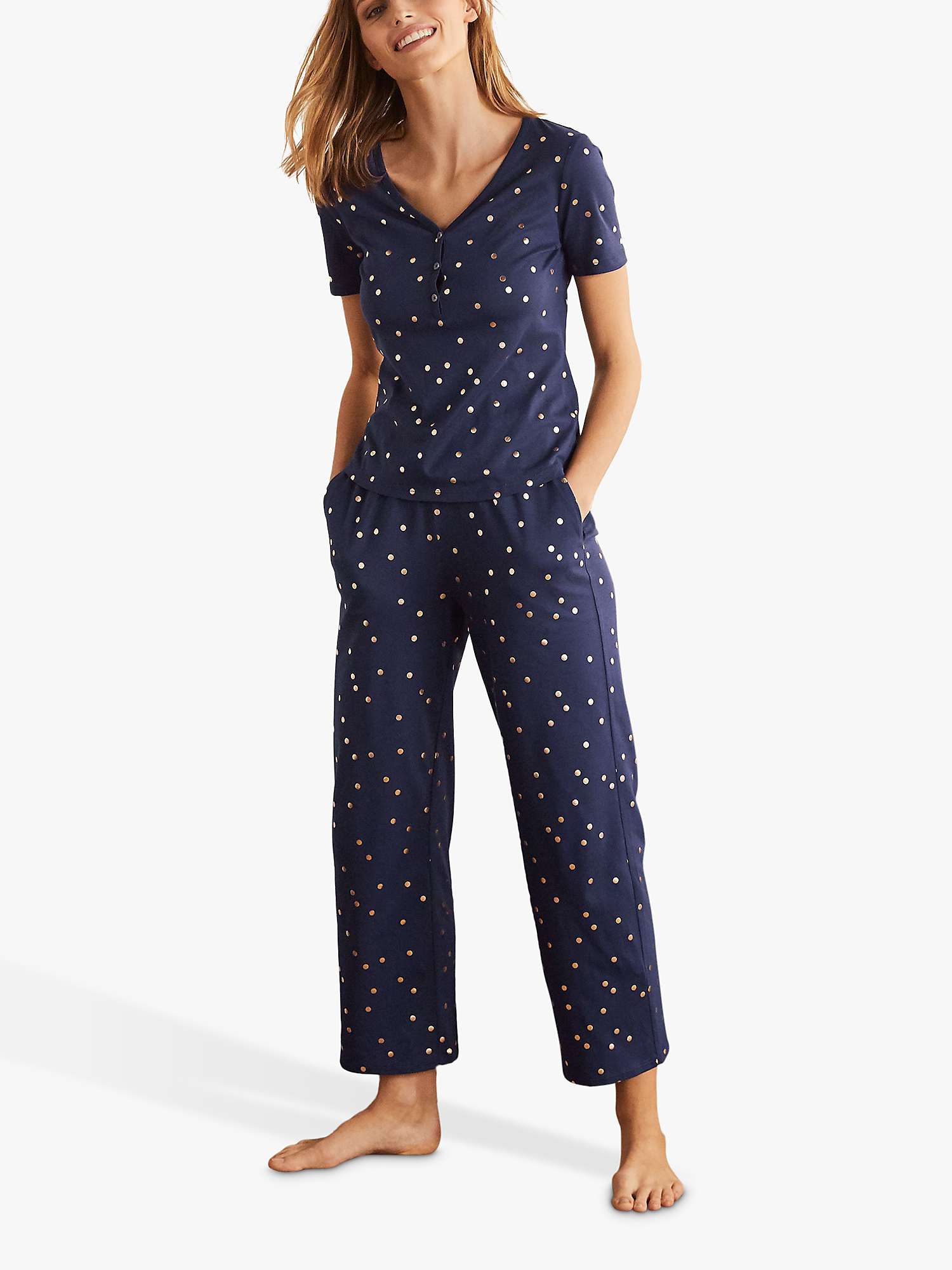 Buy Boden Short Scattered Spot Pyjama Top, Navy Online at johnlewis.com