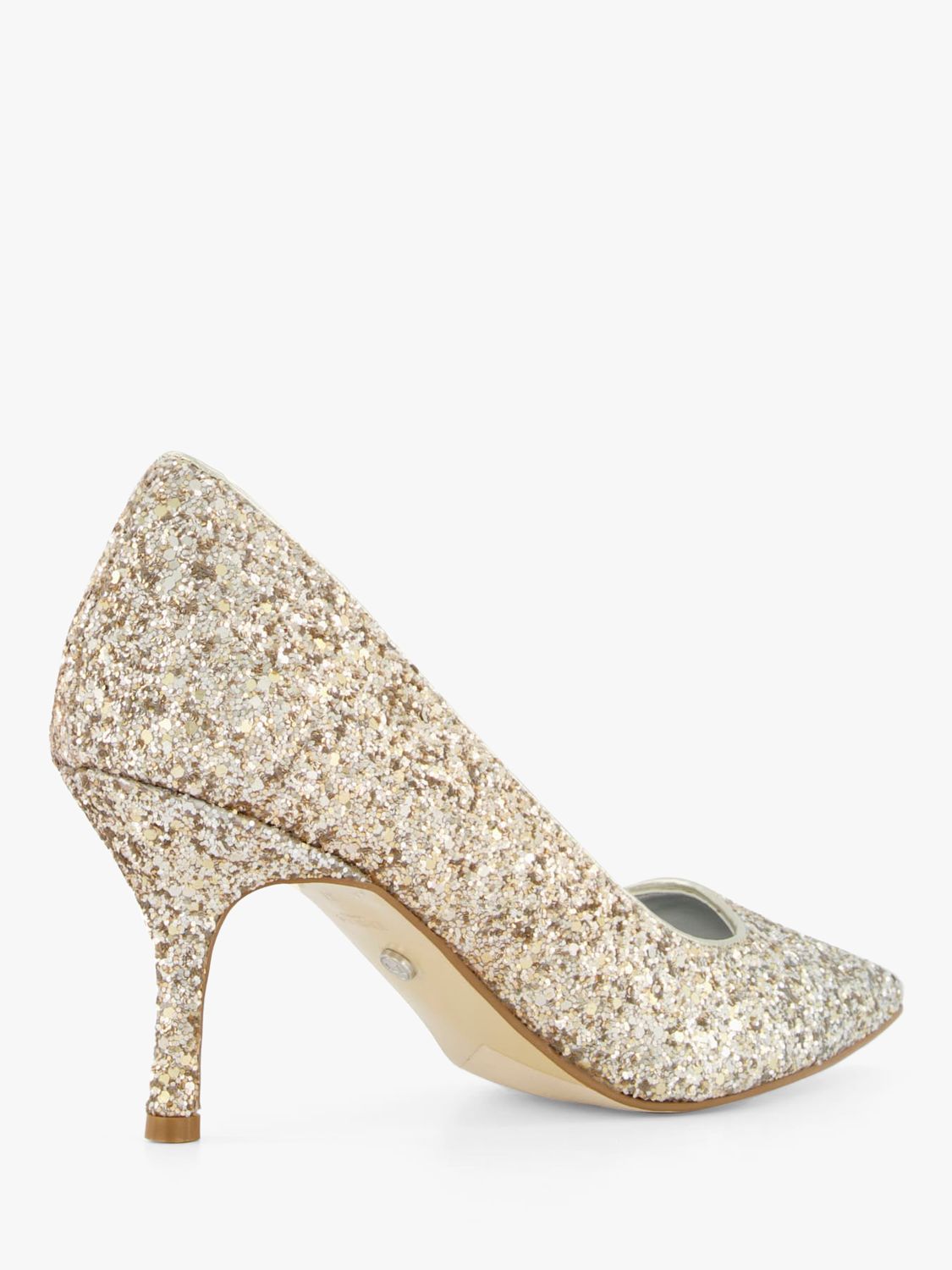 Dune Bedazzling T Pointed Toe Court Shoes, Champagne, 3