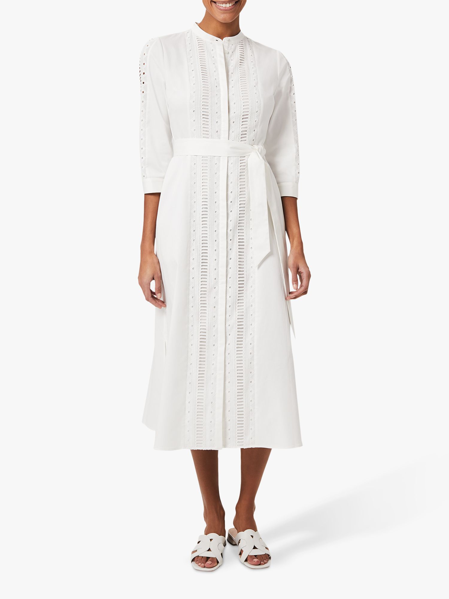 Hobbs Diana Cotton Blend Broderie Anglaise Shirt Dress, Ivory