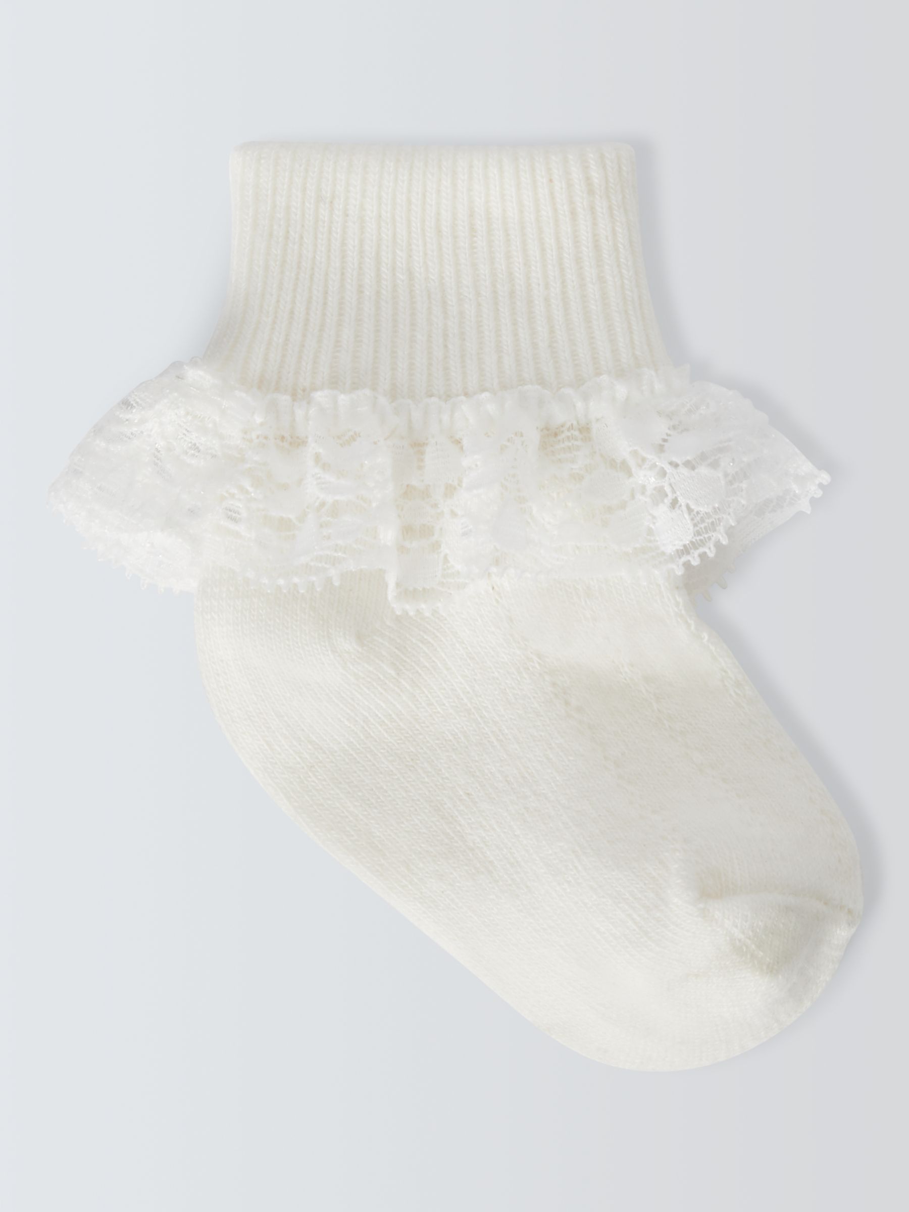 John Lewis Baby Organic Cotton Rich Lace Trim Socks, Pack of 3, Cream, 0-3 months