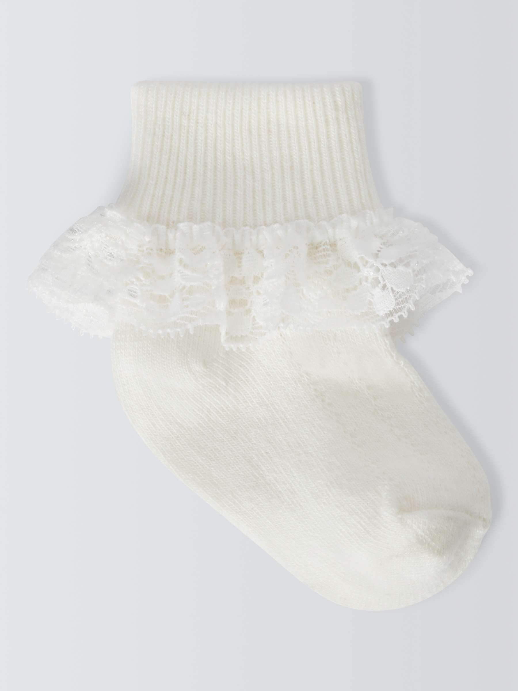 John Lewis Baby Organic Cotton Rich Lace Trim Socks, Pack of 3, Cream ...