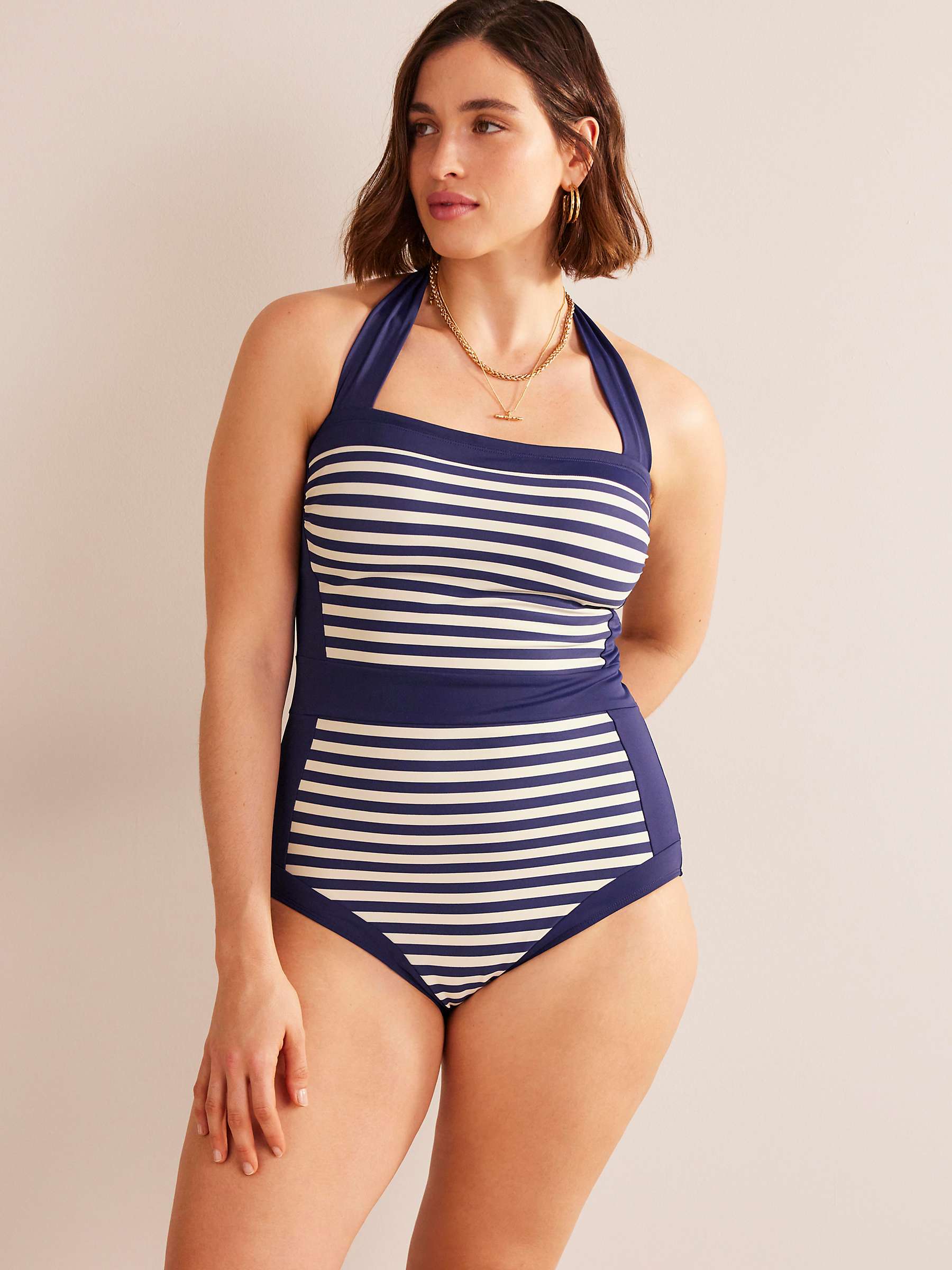 Buy Boden Santorini Stripe Swimsuit, French Navy/Ivory Online at johnlewis.com