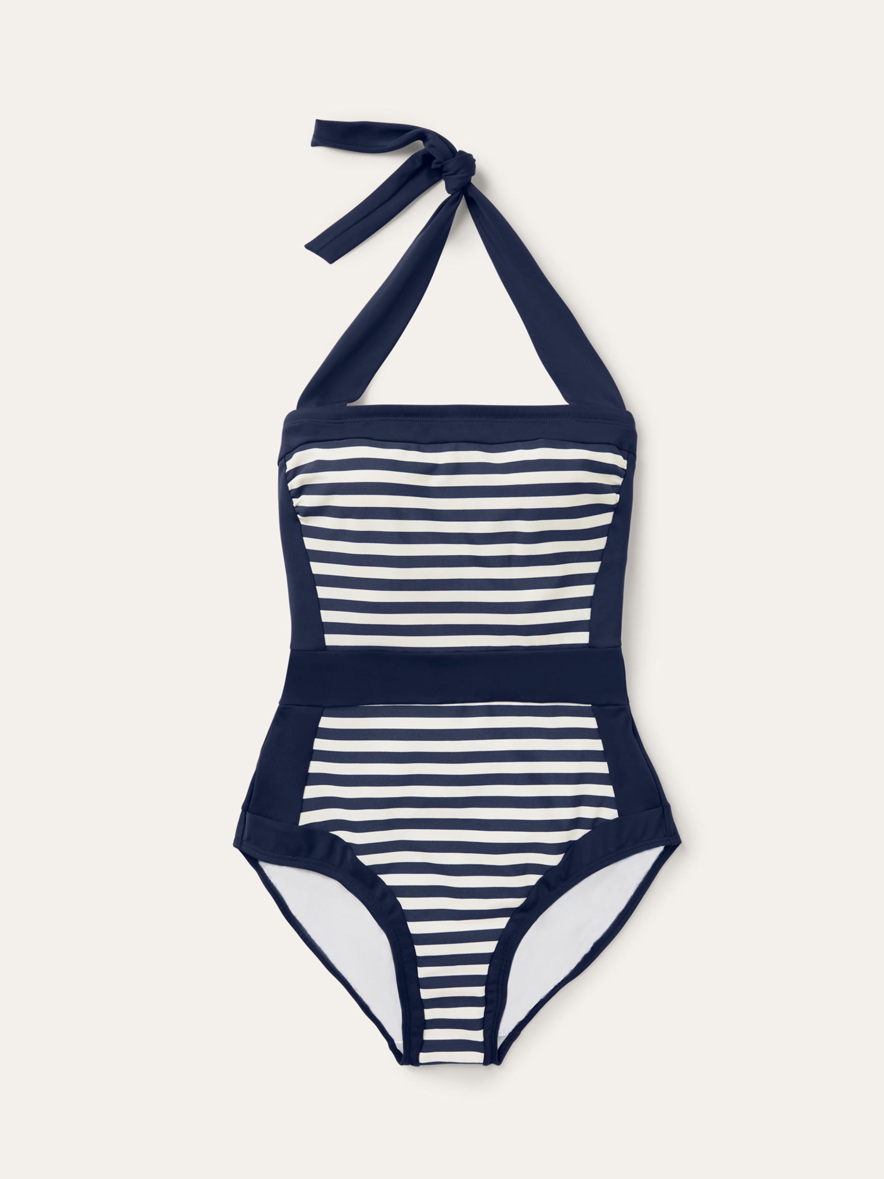 Boden Santorini Stripe Swimsuit, French Navy/Ivory, 8