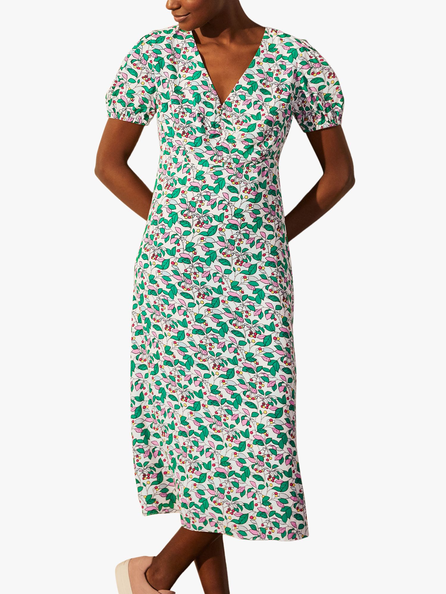 Boden Tessa Midi Dress, Ivory Orchard/Multi at John Lewis & Partners