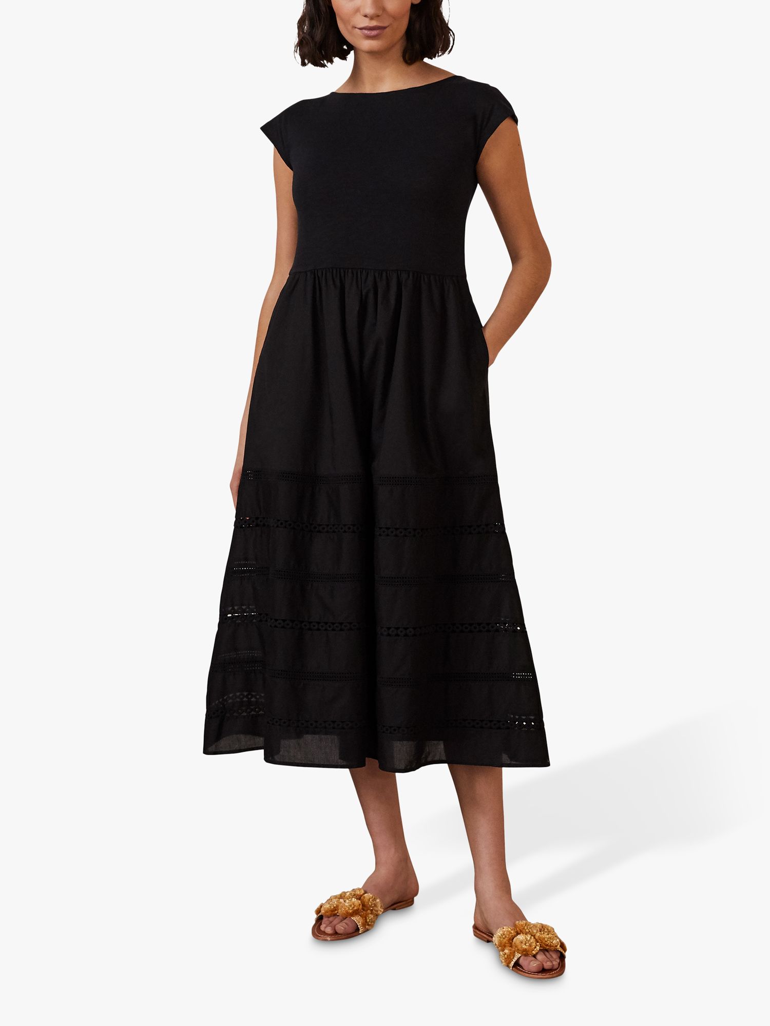 Boden Trim Midi Dress, Black at John Lewis & Partners