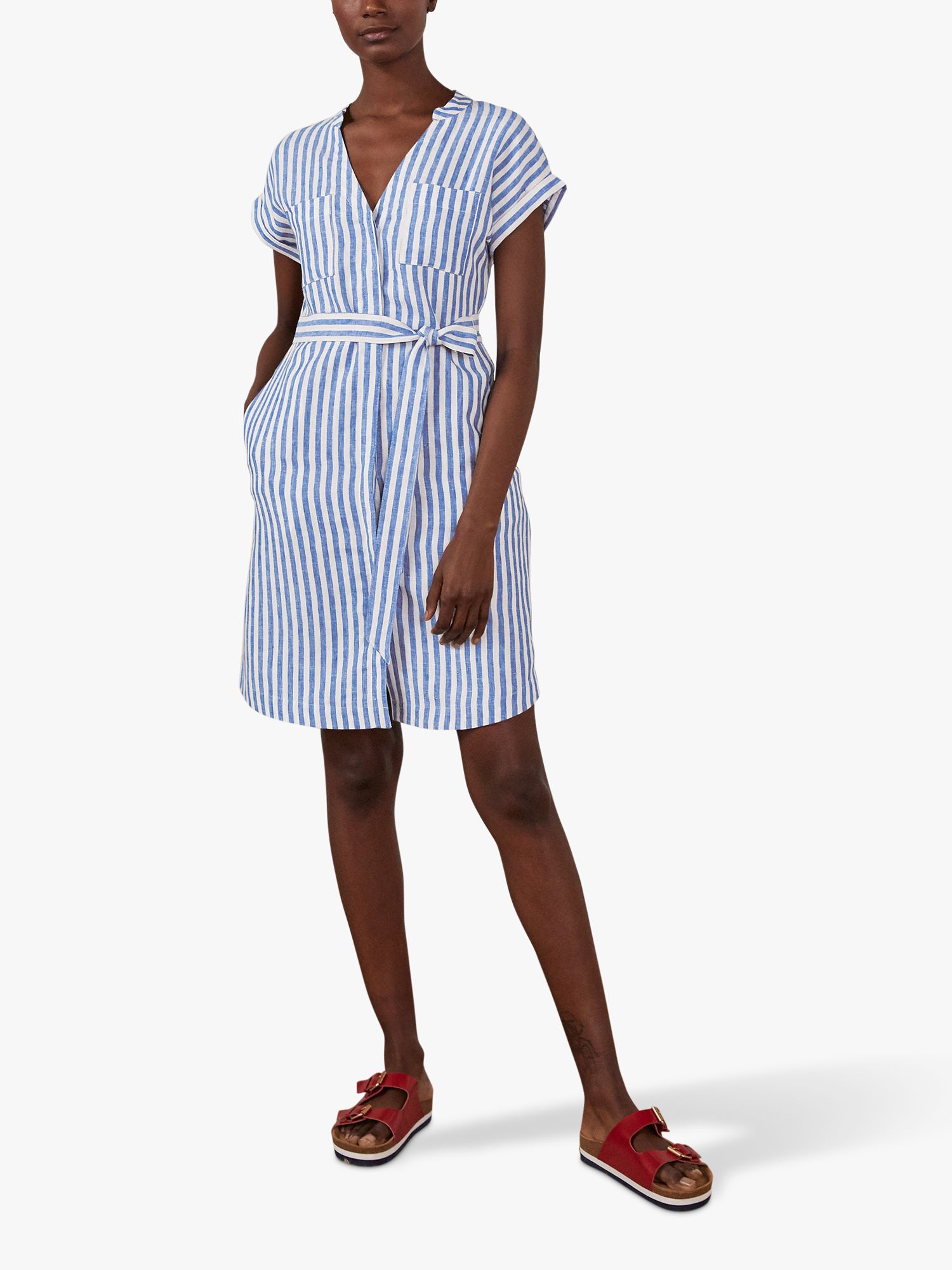 Boden Evie Striped Linen Shirt Dress, Blue