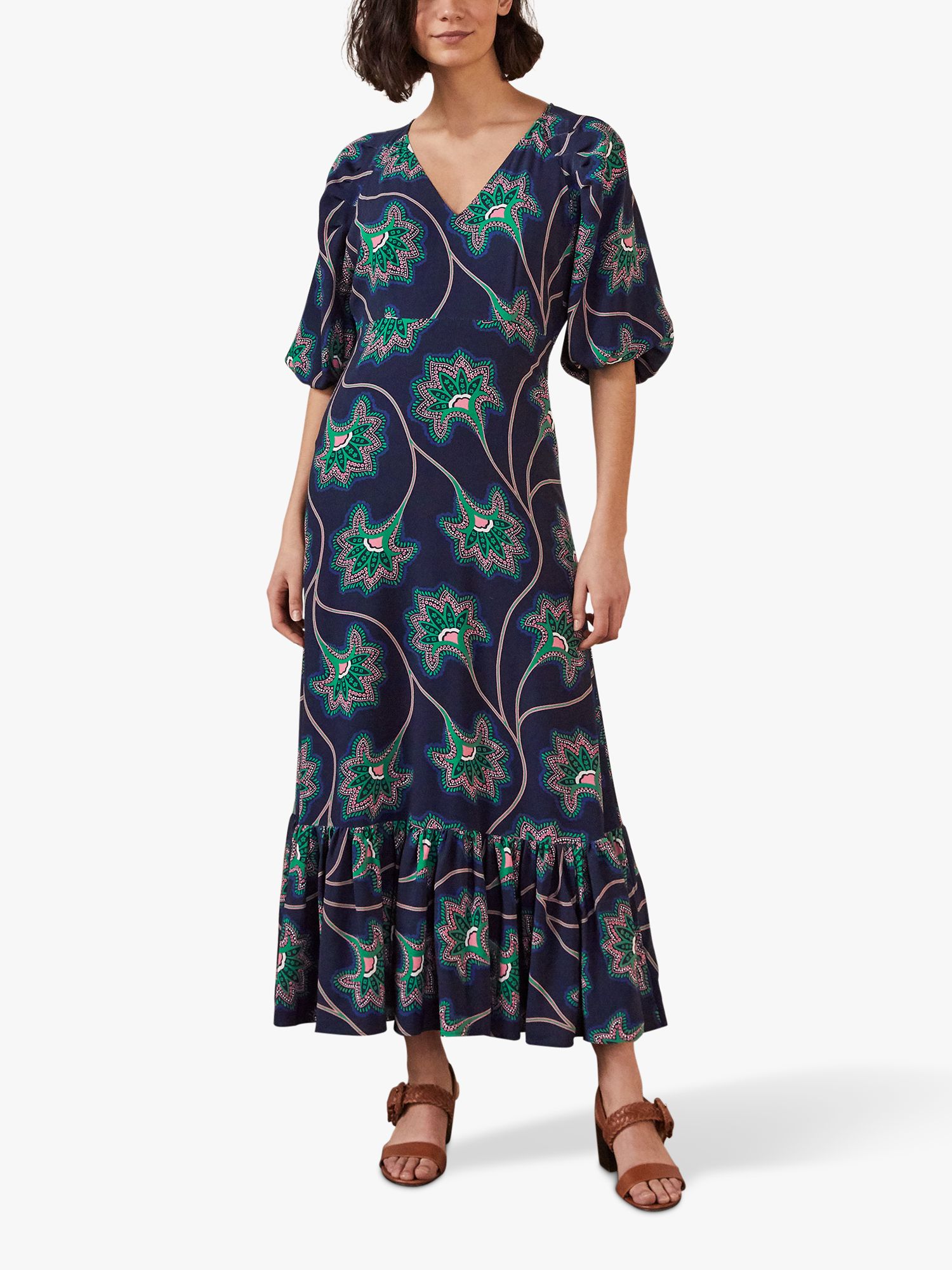 Boden Claire Floral Tiered Hem Maxi Dress, Navy at John Lewis & Partners