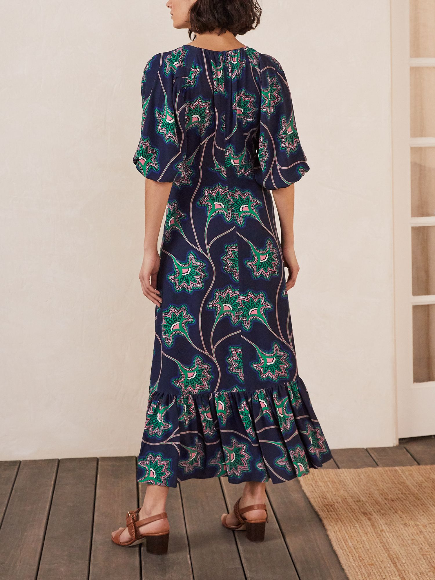 Boden Claire Floral Tiered Hem Maxi Dress, Navy at John Lewis & Partners