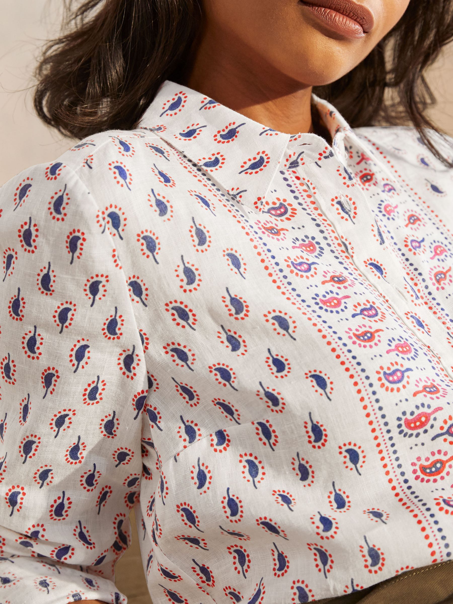 Boden Paisley Pattern Print Linen Shirt, Ivory at John Lewis & Partners
